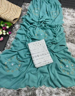 sky blue soft georgette saree with handwork | blouse - lucknowi sequance work  fabric handwork  work party wear 