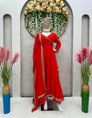 red top - faux georgette | inner - micro | work - thread with sequance | stitch - m ( 38 ) | l ( 40 ) |  xl ( 42 ) | pant - fox georgette | inner - micro | stitch - full stitch upto 44 with elastic | dupatta - faux georgette with thread with sequance with four side lace border  ( 2.2 m)  fabric thread work  work party wear 