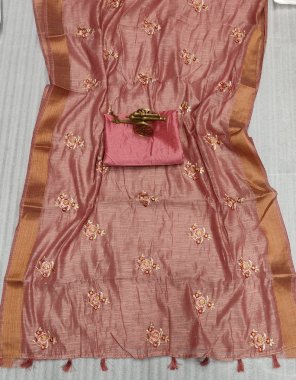 pink saree - pure cotton silk with zari border with multi embroidery work with butta and diamond work | blouse - mono banglory silk ( unstitched blouse )  fabric embroidery work festive 