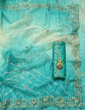 sky blue soft organza with sequance & pita work  fabric sequance work work ethnic 