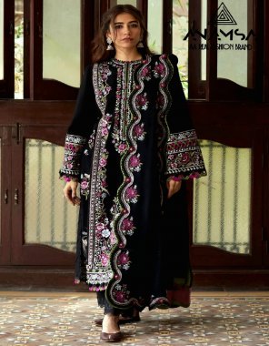 black top - heavy pure fox georgette with heavy embroidered sequance work | bottom - heavy dull santoon | dupatta - pure fox georgette embroidered | inner - dull santoon  fabric embroidery work festive 