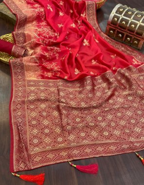 red pure viscose saree jacquard weaving border with flying bird butti saree fabric jacquard work ethnic 