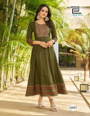 mahendi rayon 14kg foil print | work - anarkali gown with embroidery fabric embroidery work festive 