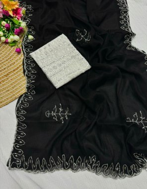 black pure metallic jari silk | with georgette embroidery blouse  fabric handwork work casual 