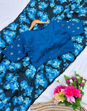navy blue soft malai chinon with handwork and kardana work | blouse - handwork stitched blouse | size - 38 upto 42 fabric handwork work festive 