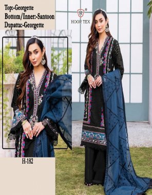 black top - fox georgette | bottom & inner - santoon | dupatta - georgette  | size - 58 ( 9xl )  fabric embroidery work ethnic 