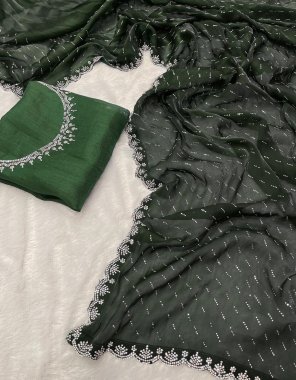 dark green pure soft zimmy silk with jharkan work | blouse - mono silk blouse fabric jharkan work work casual 