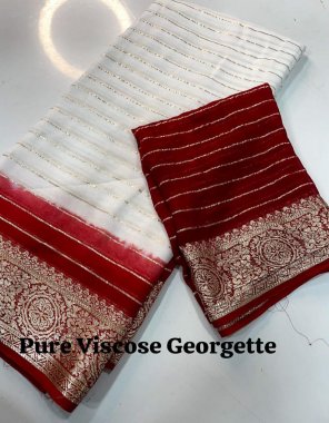 white pure viscose georgette saree with jacquard border fabric jacquard work casual 