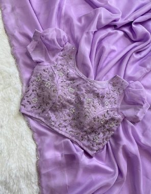 purple soft organza with handcrafted work | blouse - soft organza ( unstitched ) fabric handcrafted work party wear 