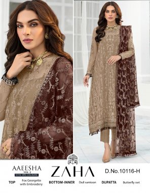 brown top - georgette with heavy embroidered | bottom - santoon| dupatta - nazmin with heavy embroidered | inner - santoon  fabric embroidery work festive 
