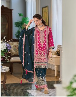 pink top - premium silk with embroidery work | dupatta - premium silk with embroidery work | pant - premium silk with embroidery work ( front & back )  fabric embroidery work ethnic 