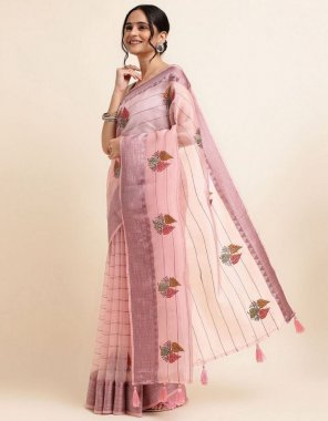 pink saree - pure organza silk with zari woven work | blouse - satin banglory silk fabric thread work work casual 