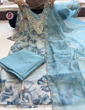 sky blue heavy organza with embroidery work | dupatta - heavy organza with full embroidery work  fabric embroidery work party wear 