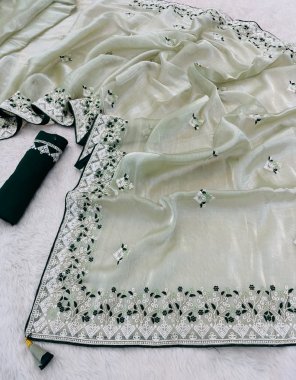 parrot green jimi chu burburry with embroidery work and multi thread work | blouse - contrast matching blouse fabric embroidered work casual 