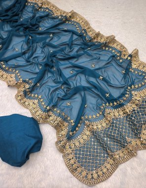 blue saree - georgette with multi thread embroidered sequance work | blouse - mono banglory silk fabric embroidered work festive 