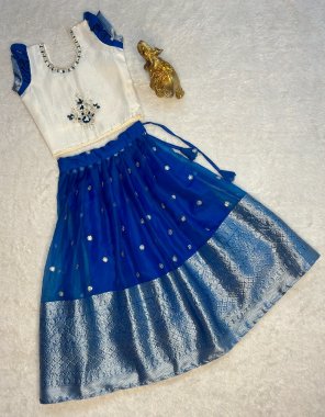 navy blue blouse - banglori silk with handwork & weaving blouse | lehenga - soft organza zari weaving silk with silver zari weaving work | inner - micro  cotton  fabric embroidery work ethnic 