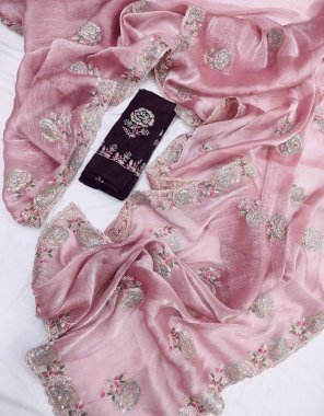 pink jimi chu burburry embroidery worked saree | blouse heavy work fabric embroidery work party wear 