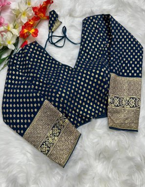 navy blue golden silk with weaving | zari work golden |  sleeves - full 22inch | linning - cotton astar | open - back with hoook n roop | pattern - v neck | pad - yes padded  fabric weaving work ethnic 