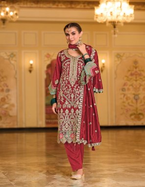 red top - premium silk with embroidery work | dupatta - premium silk embroidery work | bottom - heavy silk  | size - m ( 38 ) | l ( 40 ) | xl ( 42 ) | xxl ( 44 ) | 3xl ( 46 )  fabric embroidery work party wear 