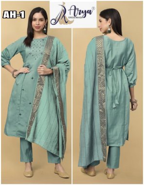 pista kurti - heavy roman silk | hand work - full inner | pant - roman silk | dupatta - muslin jacquard border  fabric embroidery work party wear 