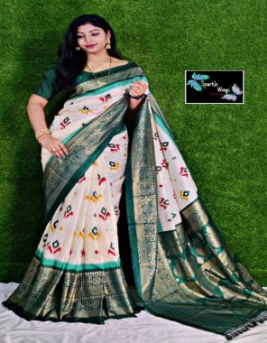 dark green soft pure dola silk ikkat digital printed saree  fabric digital printed work festive 