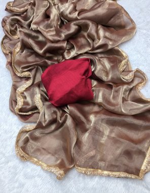 brown saree - burberry jimmy chuu silk | blouse - satin banglori silk ( unstitch )  fabric plain work casual 