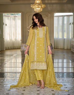 yellow top - soft organza with fancy embroidery work with moti work & gpo lace | bottom -heavy silk | dupatta - organza with embroidered work | size - m ( 38 ) | l ( 40 ) | xl ( 42 ) | xxl ( 44 ) | 3xl ( 46 )  fabric embroidery work festive 