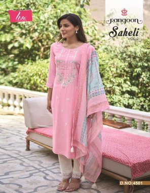 pink top - nylon viscose with heavy embroidery code work with inner | bottom - heavy rayon with embroidery work pant | dupatta - muslin print with sequance work  fabric embroidery work casual 