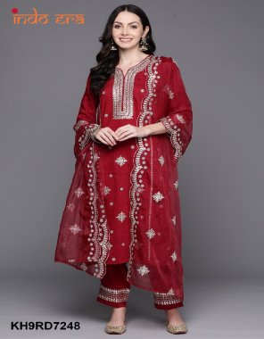 red fabirc - silk | work - embroidery fabric embroidery work party wear 