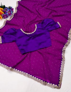rani pure georgette with swarovski work and heavy lace border | blouse - pure fentom silk | size - 42 upto 44 ( stitched )  fabric swarovski work work festive 