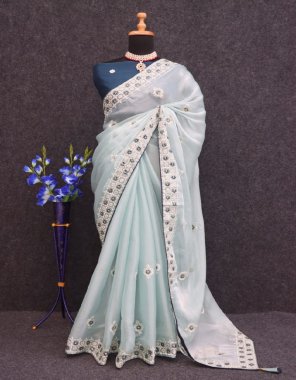 sky blue jimi chu burburry embroidery work saree and multi thread work | blouse with heavy work fabric embroidery work casual 
