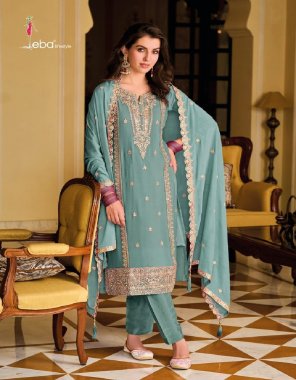 sky blue top - heavy chinon with embroidery work | dupatta- heavy chinon with embroidery | bottom - pure silk | size - m ( 38 ) | l ( 40 ) | xl ( 42 ) | xxl ( 44 )  fabric embroidery work party wear 