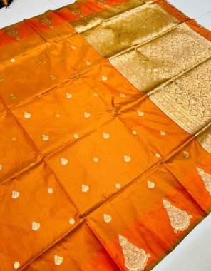 orange kanchipuram pure silk handloom saree fabric weaving work party wear 