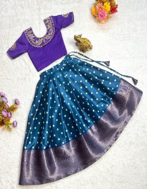 sky blue blouse - banglori satin silk with embroidery work ( full stitched ) | lehenga - soft printed on zari silk with weaving lehenga | inner - micro cotton ( lehenga & blouse )  fabric embroidery work festive 