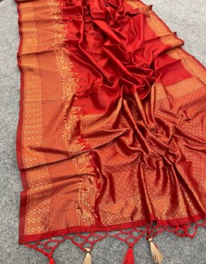 red pure banarasi silk fabric weaving work casual 