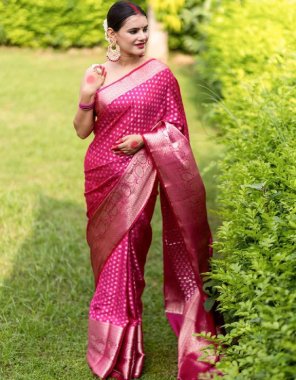 pink pure banarasi silk fabric weaving work party wear 