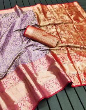 purple pure kanjivaram silk with handloom mina weaving | blouse - contrast weaving brocket blouse fabric weaving work festive 