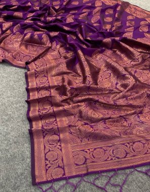 purple satin banarasi silk  fabric weaving work party wear 