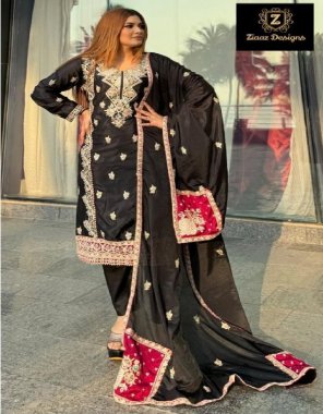 black top - chinon semi stitched with heavy embroidered | bottom & inner - santoon ( unstitched ) | dupatta - chinon embroidered  fabric embroidery work casual 