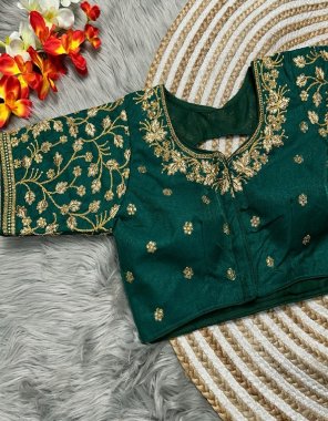 dark green kilmora silk | sleeves -elbow sleeves | pad - yes padded | height - 15 inch fabric embroidery work casual 