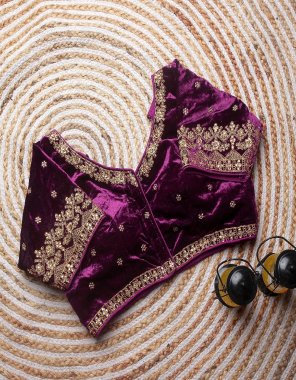 wine vicose velvet | sleeves - elbow sleeves | pad - yes padded | height - 15 inch fabric embroidery work ethnic 