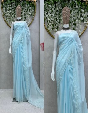 sky blue saree - tibby silk | work - handwork | cut - 5.5 | blouse - tibby silk | work - plain | cut - 0.80 cm fabric handwork work casual 