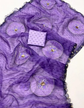 purple saree - soft pure organza with digital print with handwork n gota work and diamond attached | blouse - digital printed blouse with attached blouse fabric digital printed work casual 