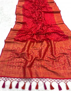 red ultra satin banarasi silk fabric weaving work casual 