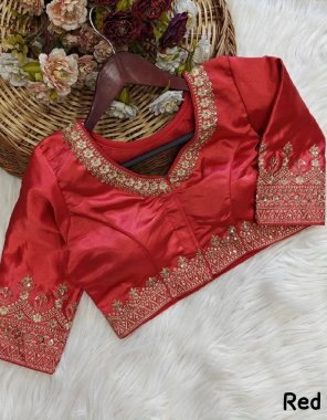 red satin malai | sleeves - elbow sleeves | pad - yes padded | height - 15 inch fabric embroidery work casual 