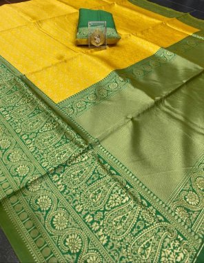 yellow soft lichi silk  fabric weaving work festive 