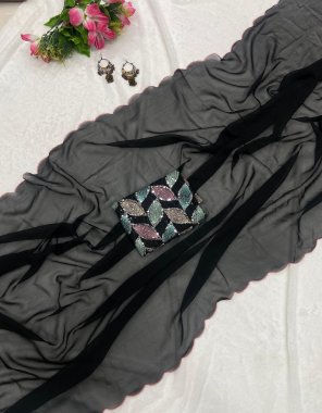 black saree - georgette fabric with aari work on border | blouse - georgette silk with embroidery and sequance work ( unstitch blouse )  fabric embroidery work casual 