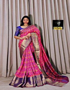 pink soft and smooth ikkat fabric pochampalli printed with jacquard border fabric jacquard work festive 