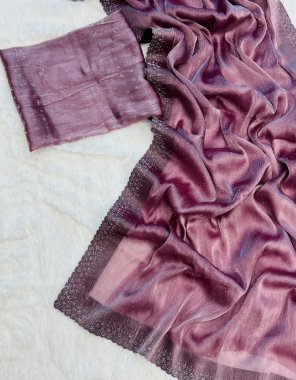 purple jimi chu shinning saree with running blouse piece fabric swarovski work work ethnic 