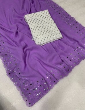 purple georgette saree with beads work with original mirror work | blouse - white sequance work fabric real mirror work work casual 